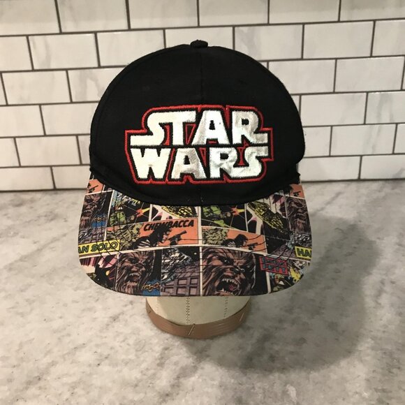 Star Wars Hat Cap Snap Back Black Comic Brim Chewbacca Han Solo Mens Embroidered - Picture 1 of 6